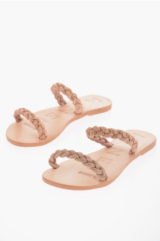 Manebi Rinestoned Braided Bands Hollywood Sandals In Gold