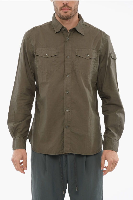 Woolrich Rip-stop Checked Shirt With Double Breast Pocket In Brown