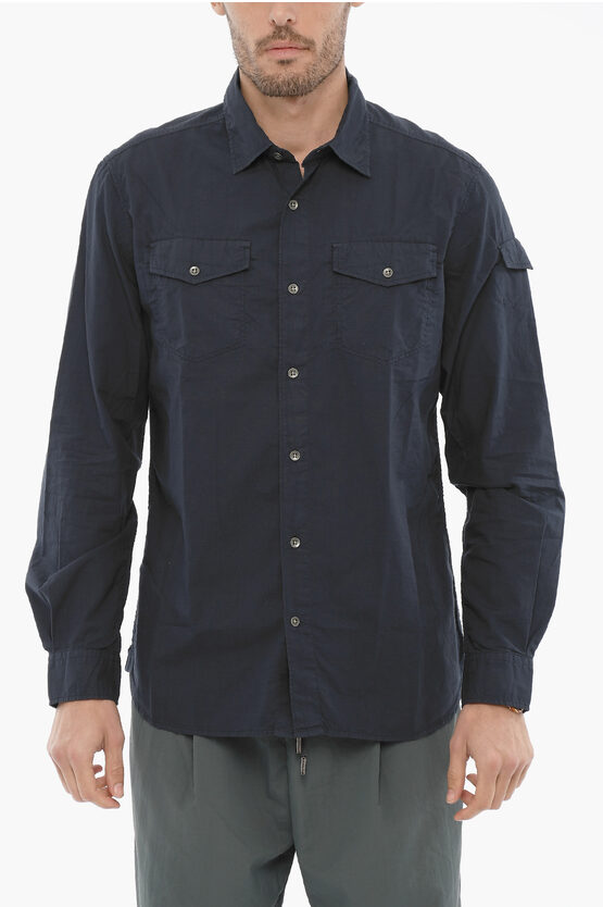Woolrich Rip-stop Checked Shirt With Double Breast Pocket In Blue