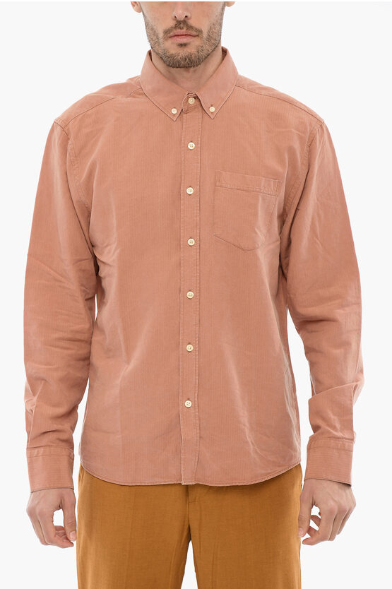 Forét Rip Stop Checked Shirt With Logoed-buttons In Orange