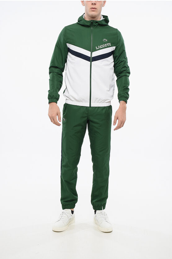 Lacoste Rip Stop Checked Sweatshirt And Joggers Set In Green