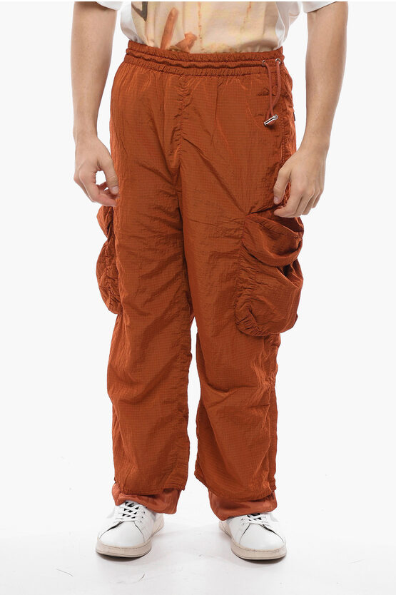 Sunnei Rip-stop Motif Nylon Cargo Pants With Ankle Zip In Brown