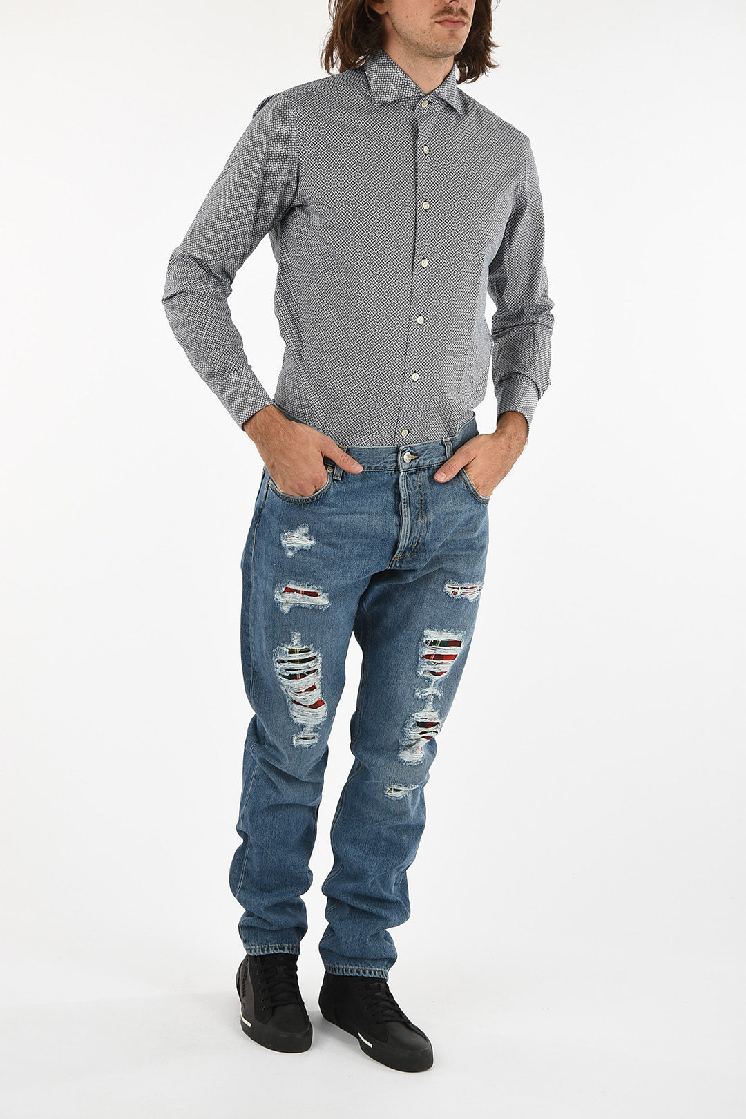 Appal Onenigheid aanpassen Alexander McQueen ripped Low-rise waist jeans men - Glamood Outlet