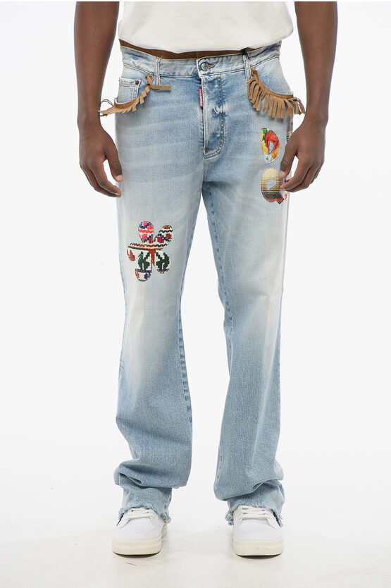 Dsquared2 Roadie Fit Denims With Suede Fringes And Patches 22cm