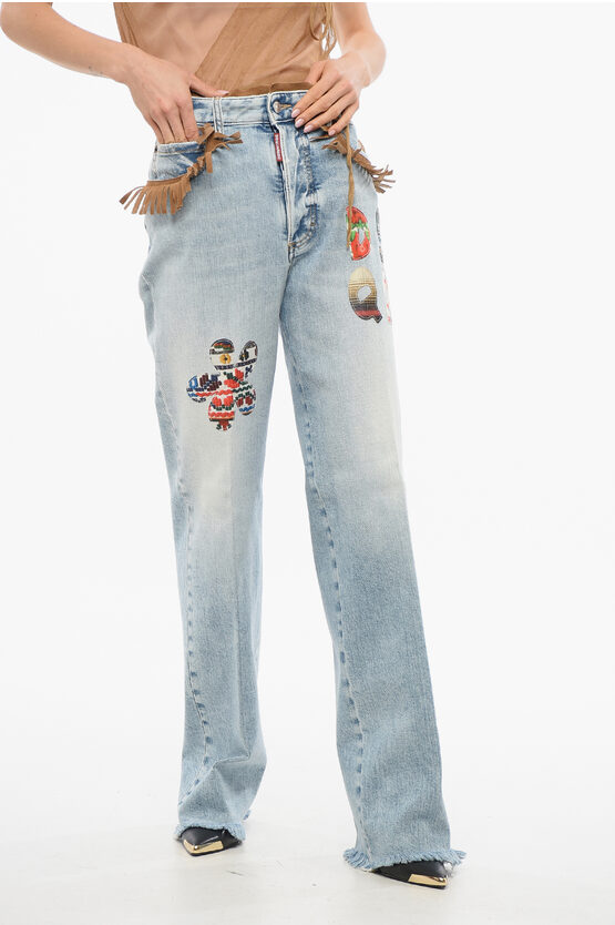 Dsquared2 Roadie Fit Hippie Denims With Suede Fringes 22cm