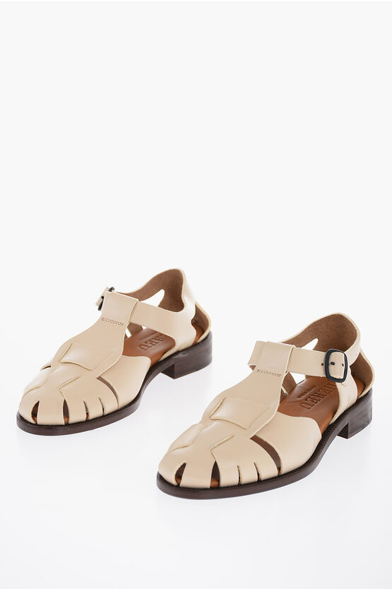 Hereu Round-toe Leather Pesca Fisherman Sandals With Cut-out Detai In Neutral