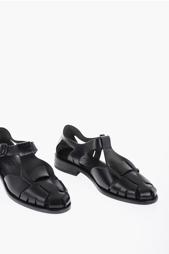 Hereu Round-toe Leather Pesca Fisherman Sandals With Cut-out Detai In Black