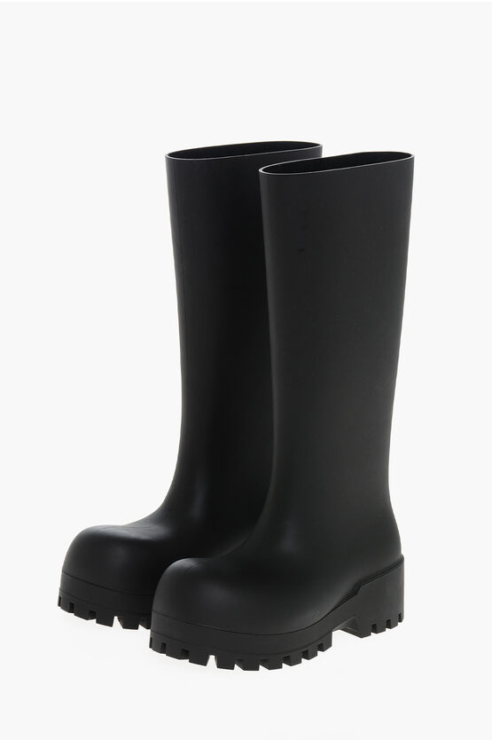 Balenciaga Rubber Bulldozer Under The Knee Boots In Black