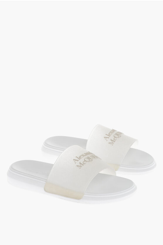 Shop Alexander Mcqueen Rubber Glitter Transparent Sliders With Embossed Logo