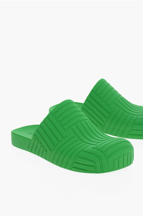 Bottega Veneta Rubber Jute Mules With Embossed Detail In Green