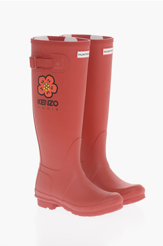 Shop Kenzo Rubber Knee-high Bootswith Logo Print