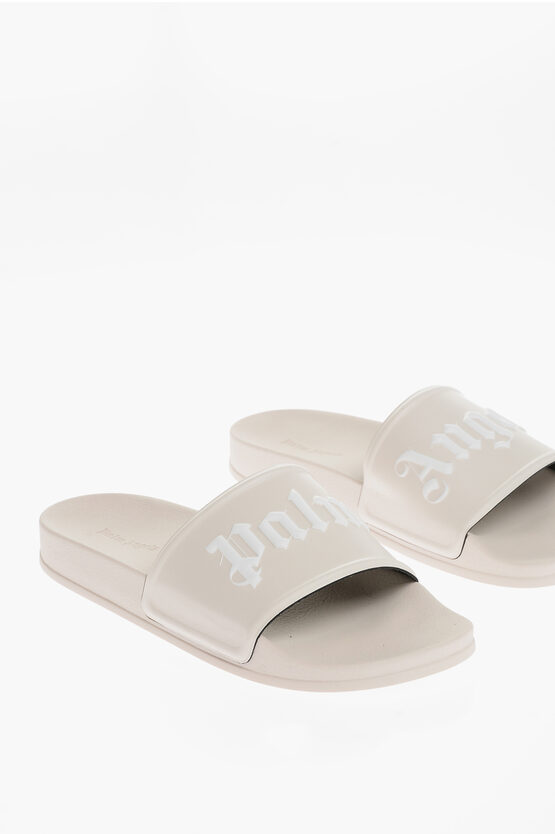 Palm Angels Rubber Pool Slides Embossed Logo In Gray