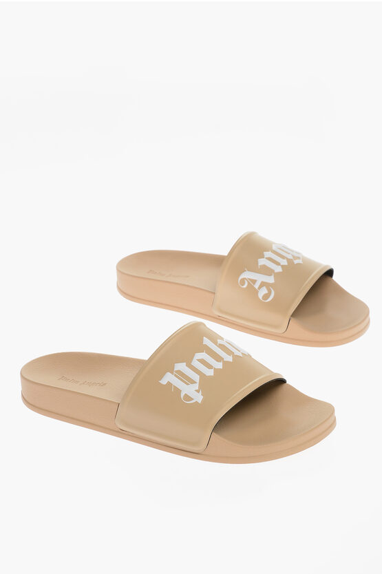 Palm Angels Rubber Pool Slides Embossed Logo In White