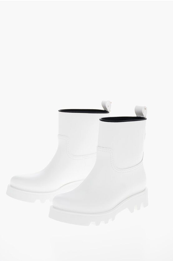 Red Valentino Rubber Rain Booties With Ton Sur Ton Logo In White