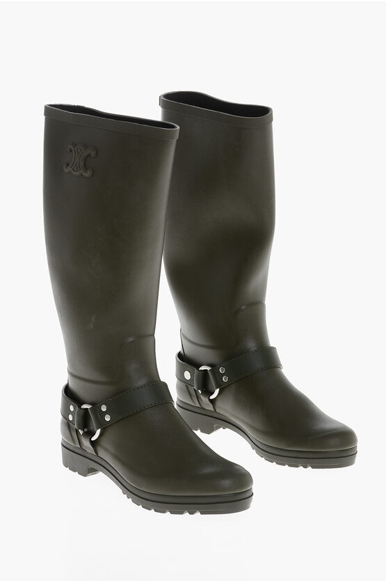 Celine Rubber Rain Boots With Biker Detail