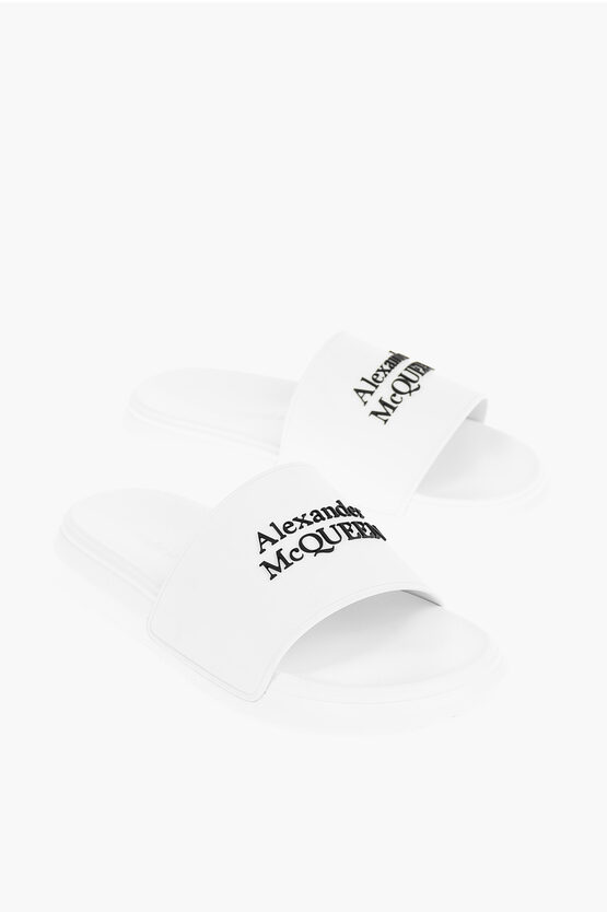 Alexander Mcqueen Rubber Slide Slippers With Embossed Logo In White