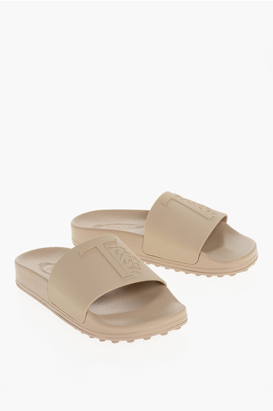 Tod's Rubber Slides With Embossed Logo In Neutral