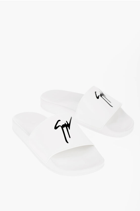 Shop Giuseppe Zanotti Rubber Slides With Monogram