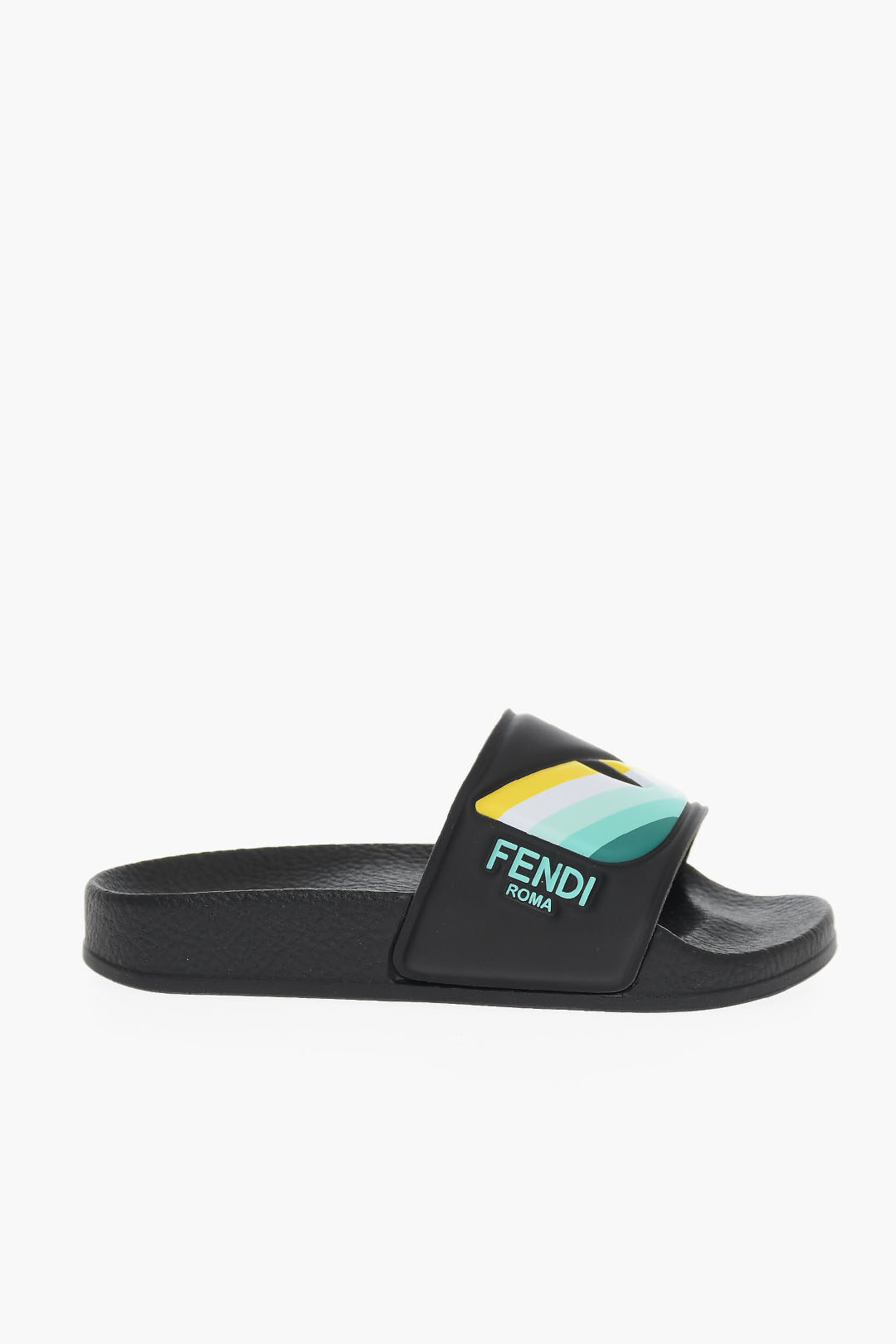 Fendi Kids Rubber Slides with Mulitcolored Logo Print unisex children boys girls Glamood Outlet