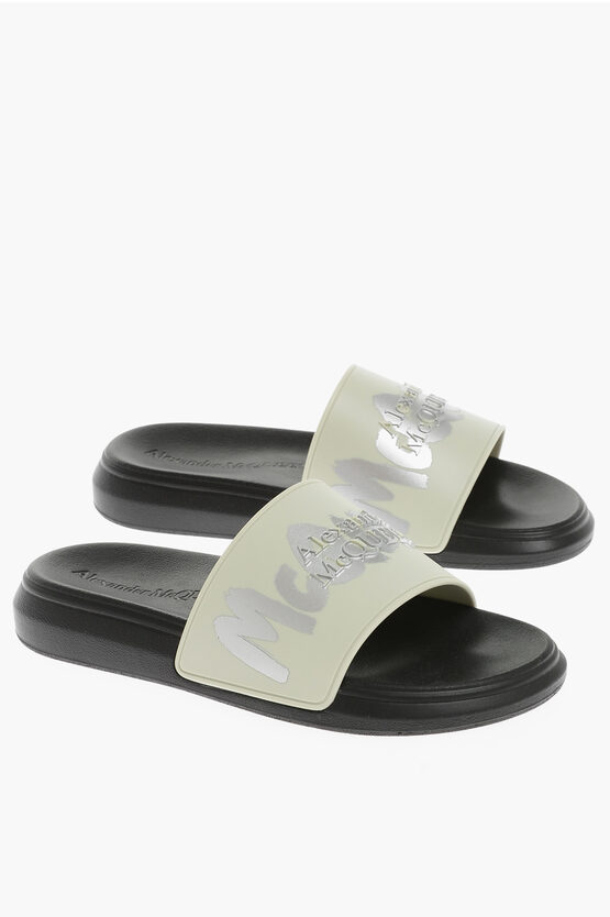 Alexander Mcqueen Rubber Slippers With Logo Print In White