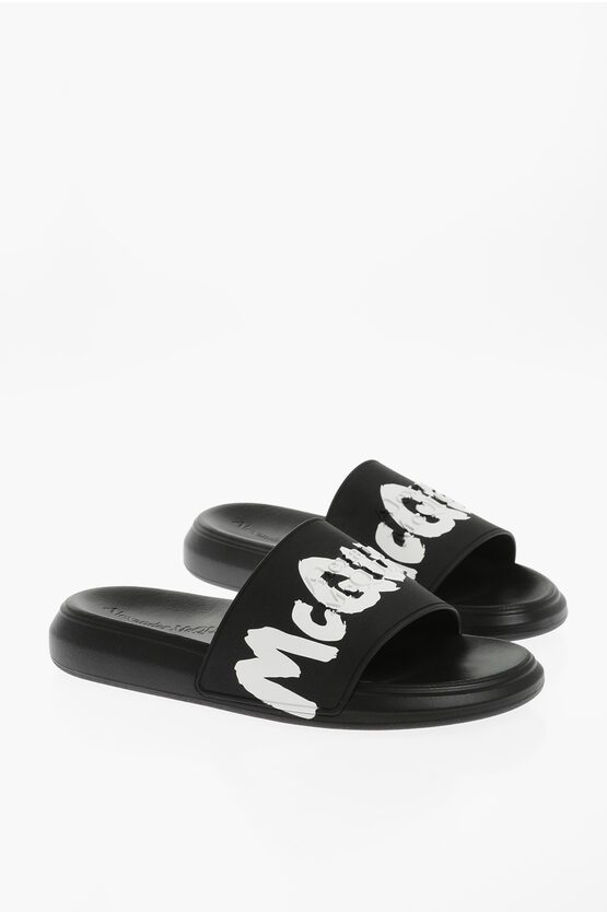 Alexander Mcqueen Rubber Slippers With Logo Print In 1070