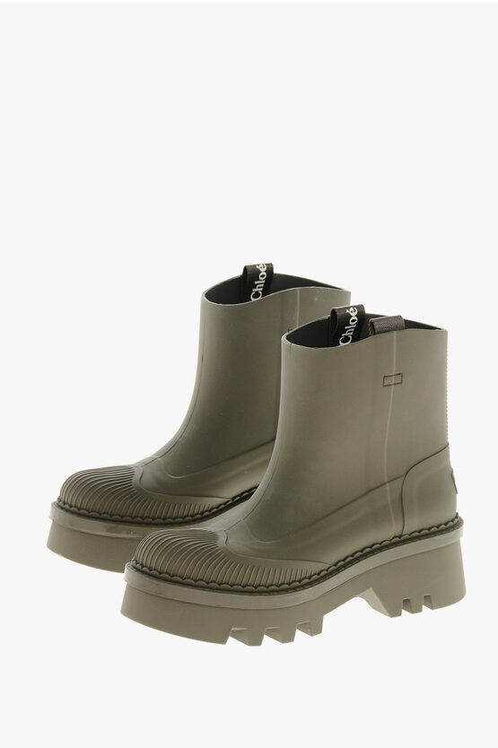 Chloé Rubber Solid Color Booties With Chunky Sole 6cm In Green