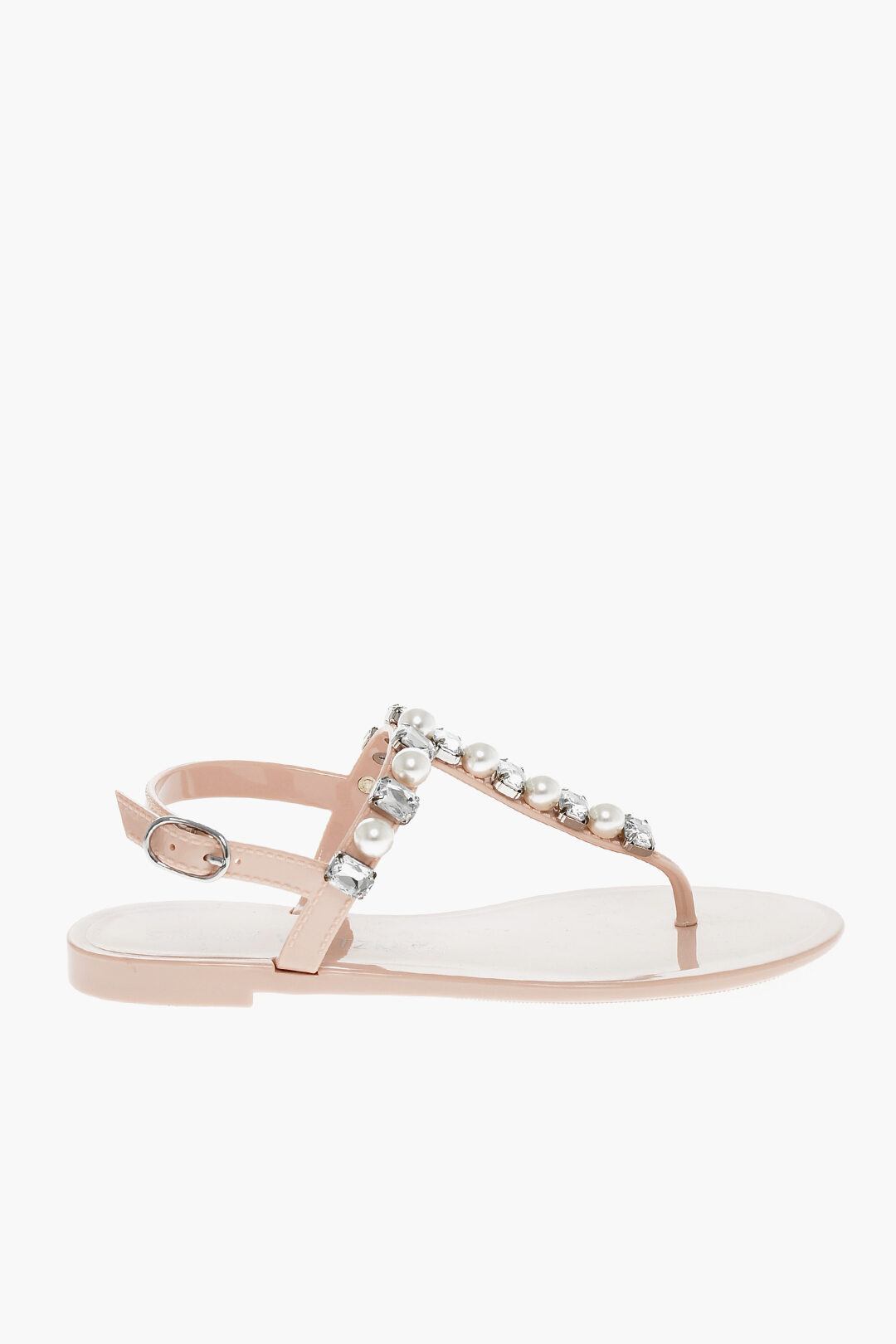 Rubber Thong GOLDIE Sandals with Pearl and Crystal Applications