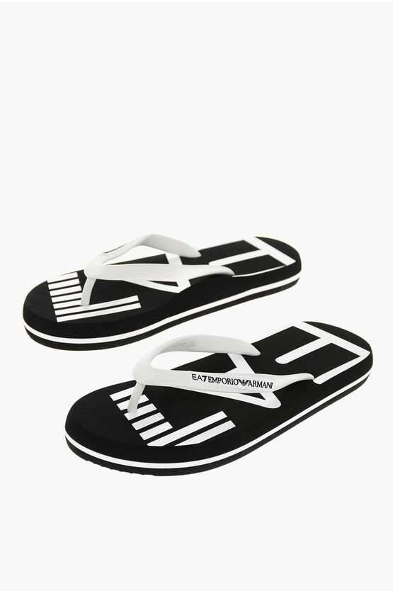 Armani Collezioni Rubber Thong Sandals With Embossed Logo In Animal Print