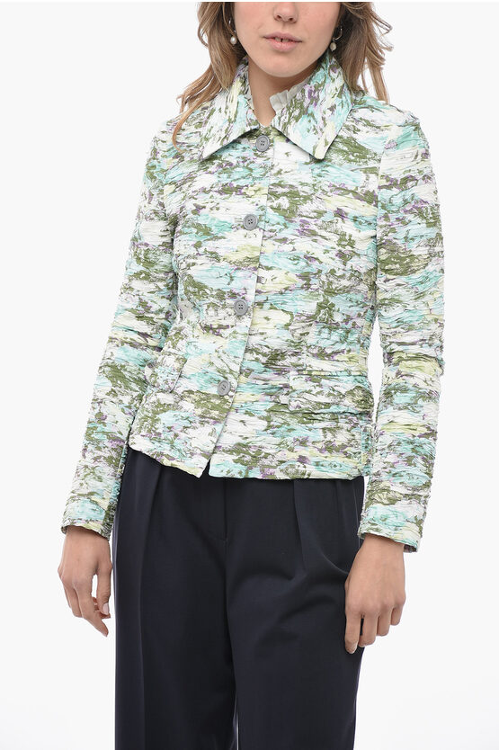 Shop Dries Van Noten Ruched Fabric Blazer With Abstract Patterned