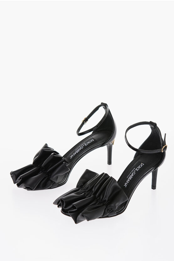 Shop Dolce & Gabbana Ruched Leather Sandals Heel 6.5 Cm