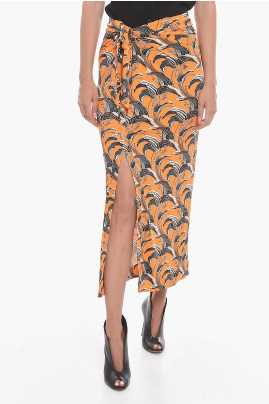 Rabanne Ruched Skirt With Front Slit And Self-tie Detail In Orange