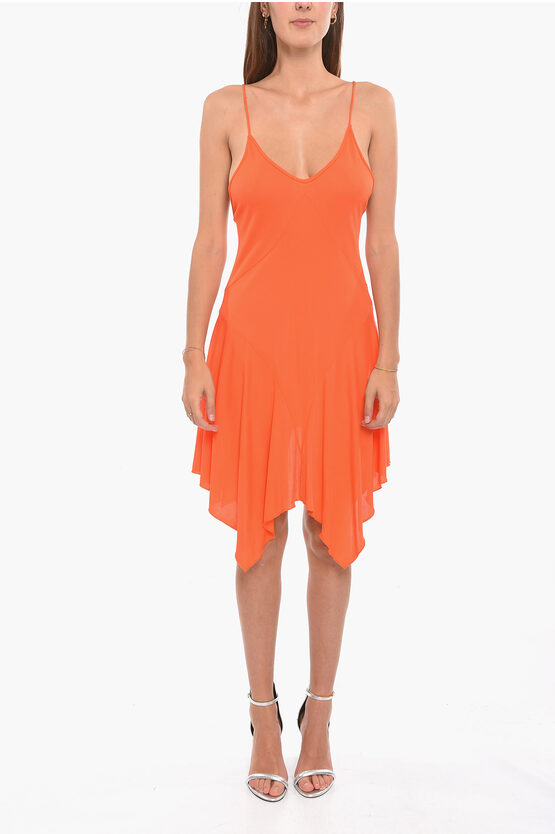 Dsquared2 Ruffled Flared Viscose Dress With Wide Back Neckline In Orange