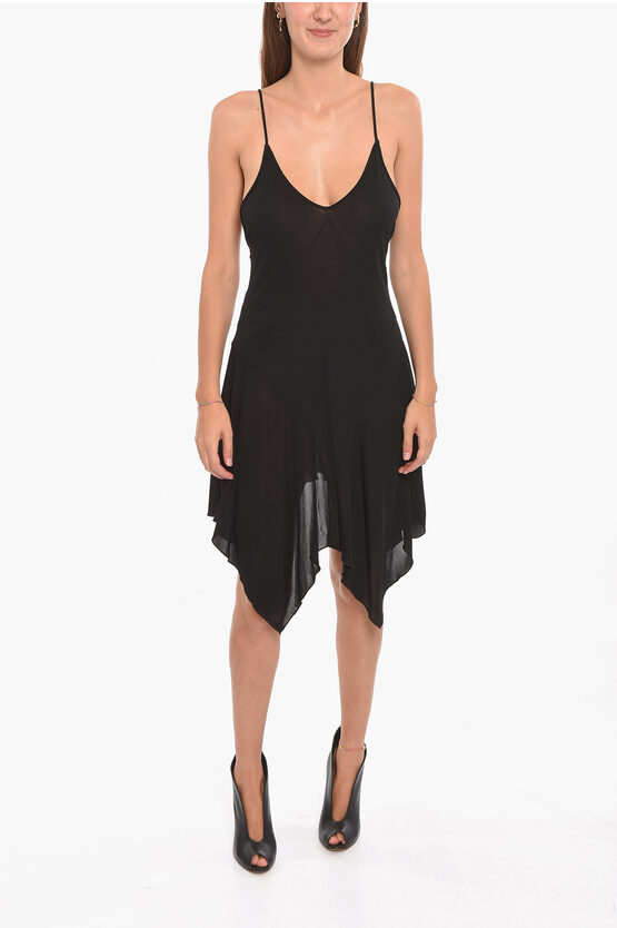 Dsquared2 Ruffled Flared Viscose Dress With Wide Back Neckline In Black
