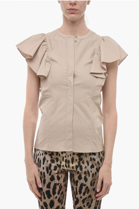 Chloé Ruffled Sleeve Cotton Shirt With Concealed Closure In Multi