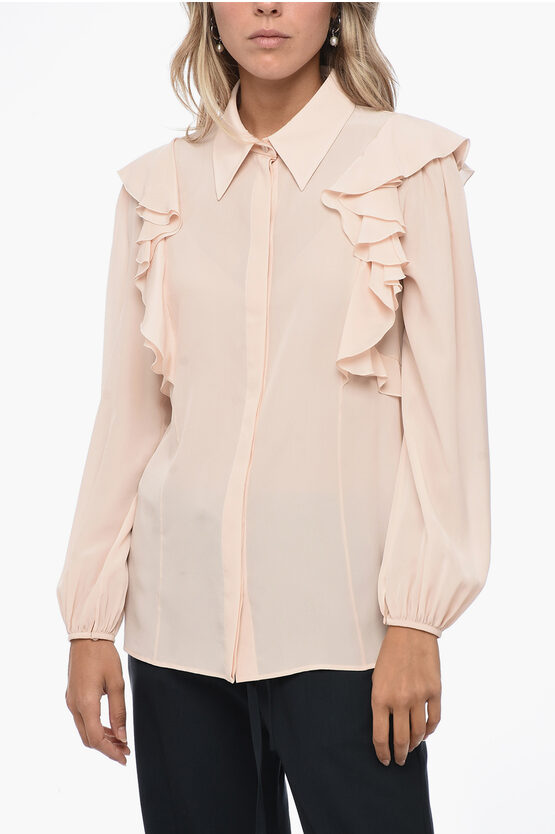 Shop Chloé Ruffled Sleeve Silk Shirt