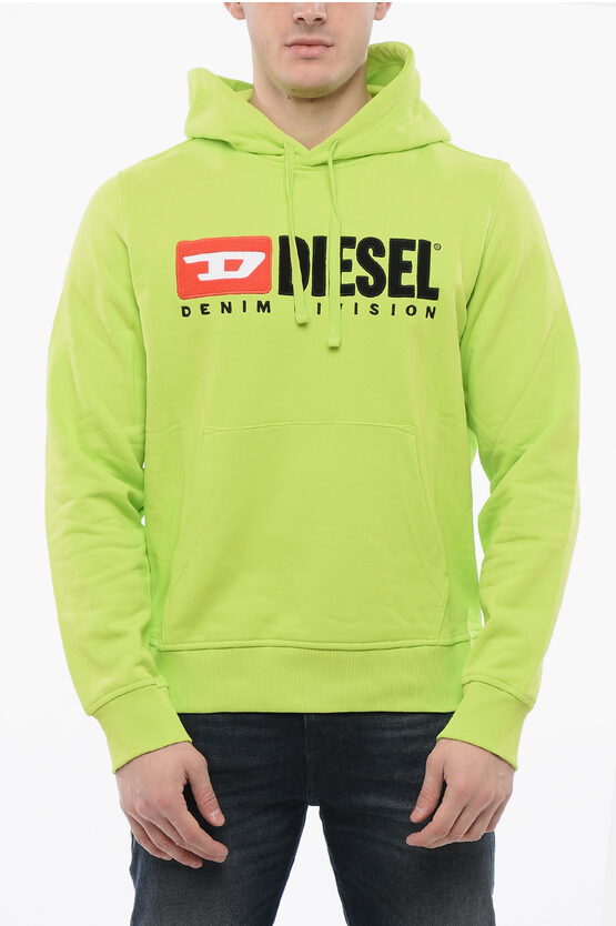 DIESEL Brushed Cotton Hoodie Sweatshirt with Embroidered Logo
