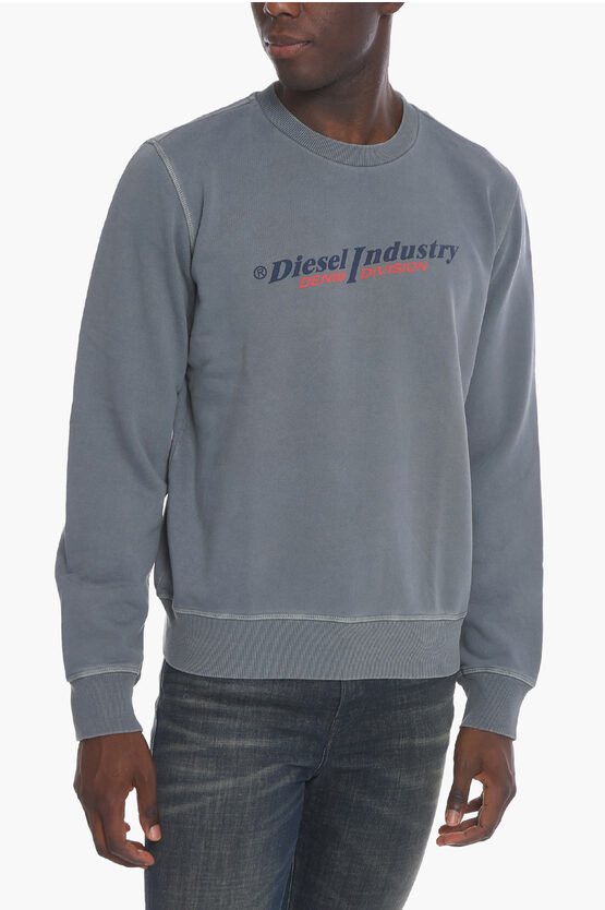 Diesel S-ginn Hoodie Sweatshirt With Logo Print In Grey