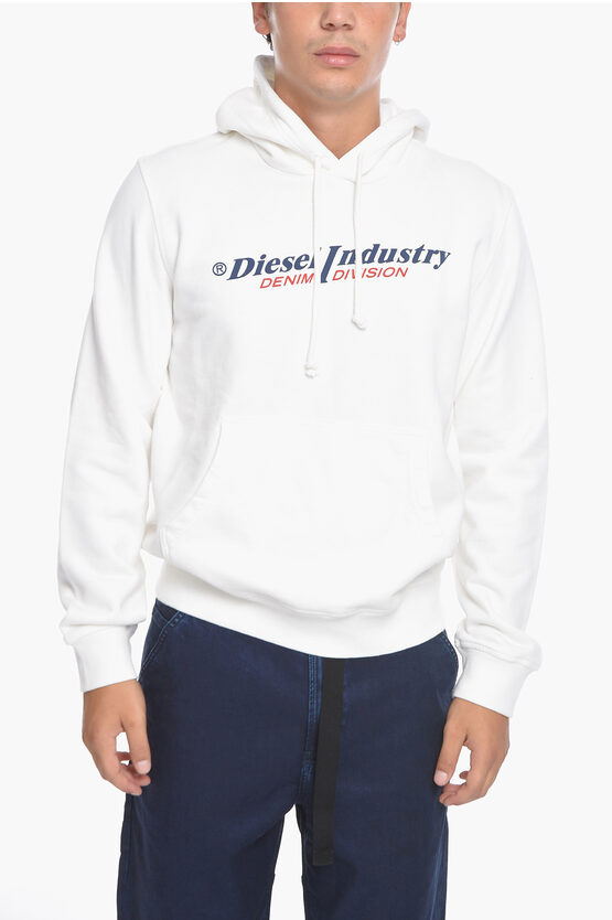 Diesel S-ginn Hoodie Sweatshirt With Logo Print In White
