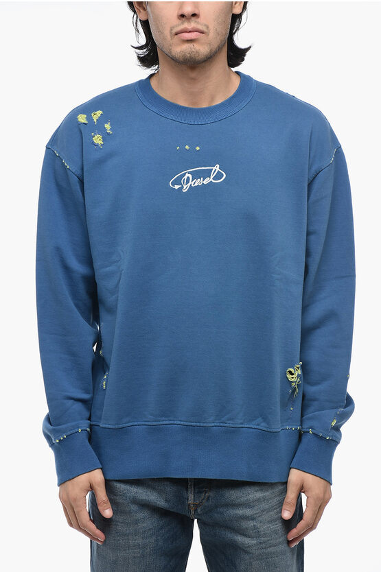 Shop Diesel S-macs-l2 Distressed Sweatshirt With Embroidered Logo