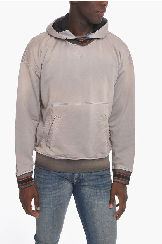 Diesel S-nekki Hoodie Sweatshirt With Distressed Effect In Gray