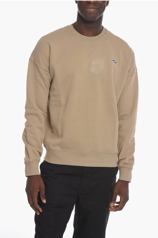 Diesel S-rob-doval Crewneck Sweatshirt With Embroidered Logo In Neutral