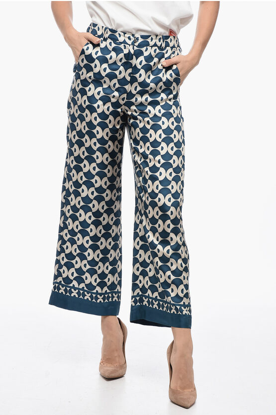 Max Mara S Silk Timep Trousers With Geometric Pattern In Blue