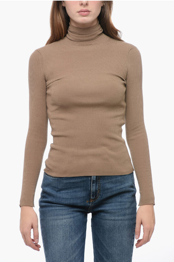 Shop Max Mara S Virgin Wool Ribbed Sweater With Turtleneck