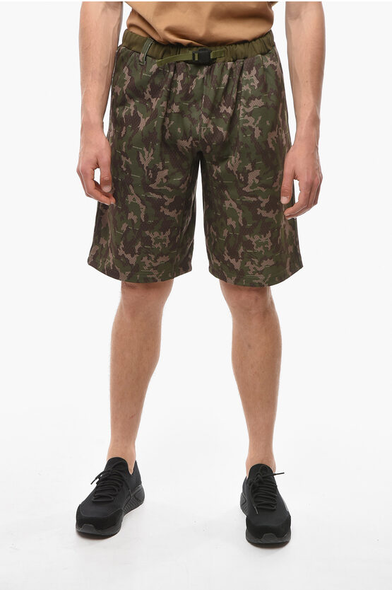 White Mountaineering Safety Buckle Camouflage Shorts In Green