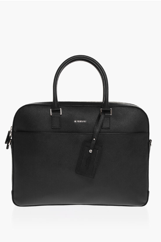 TESTONI SAFFIANO LEATHER BAG WITH DOUBLE HANDLE 