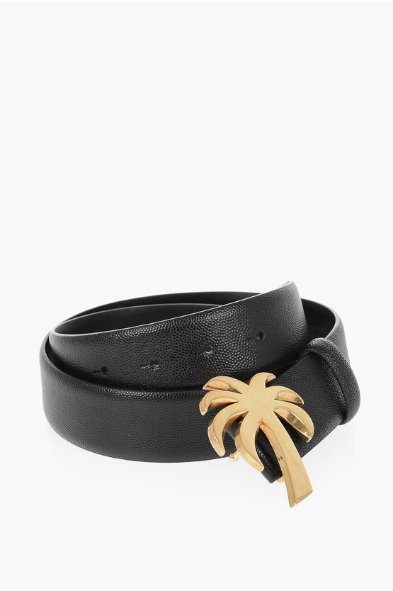 Shop Palm Angels Saffiano Leather Belt With Golden-effect Buckle 35mm