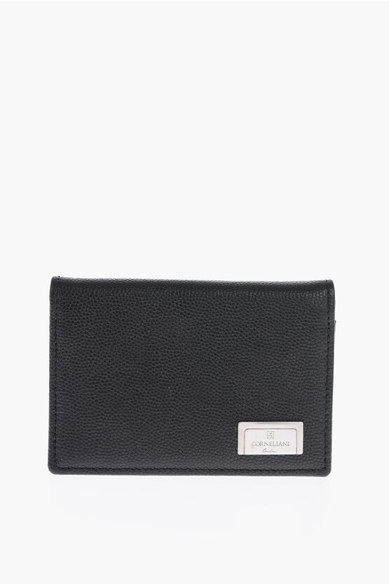 Corneliani Saffiano Leather Bifold Card Holder In Black