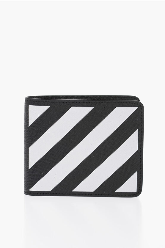 Off-white Saffiano Leather Binder Diag Bifold Wallet