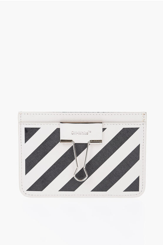 Off-white Saffiano Leather Card Holder With Metal Detail In White