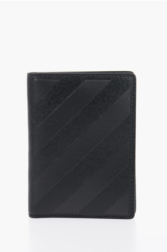 Off-white Saffiano Leather Card Holder In Black